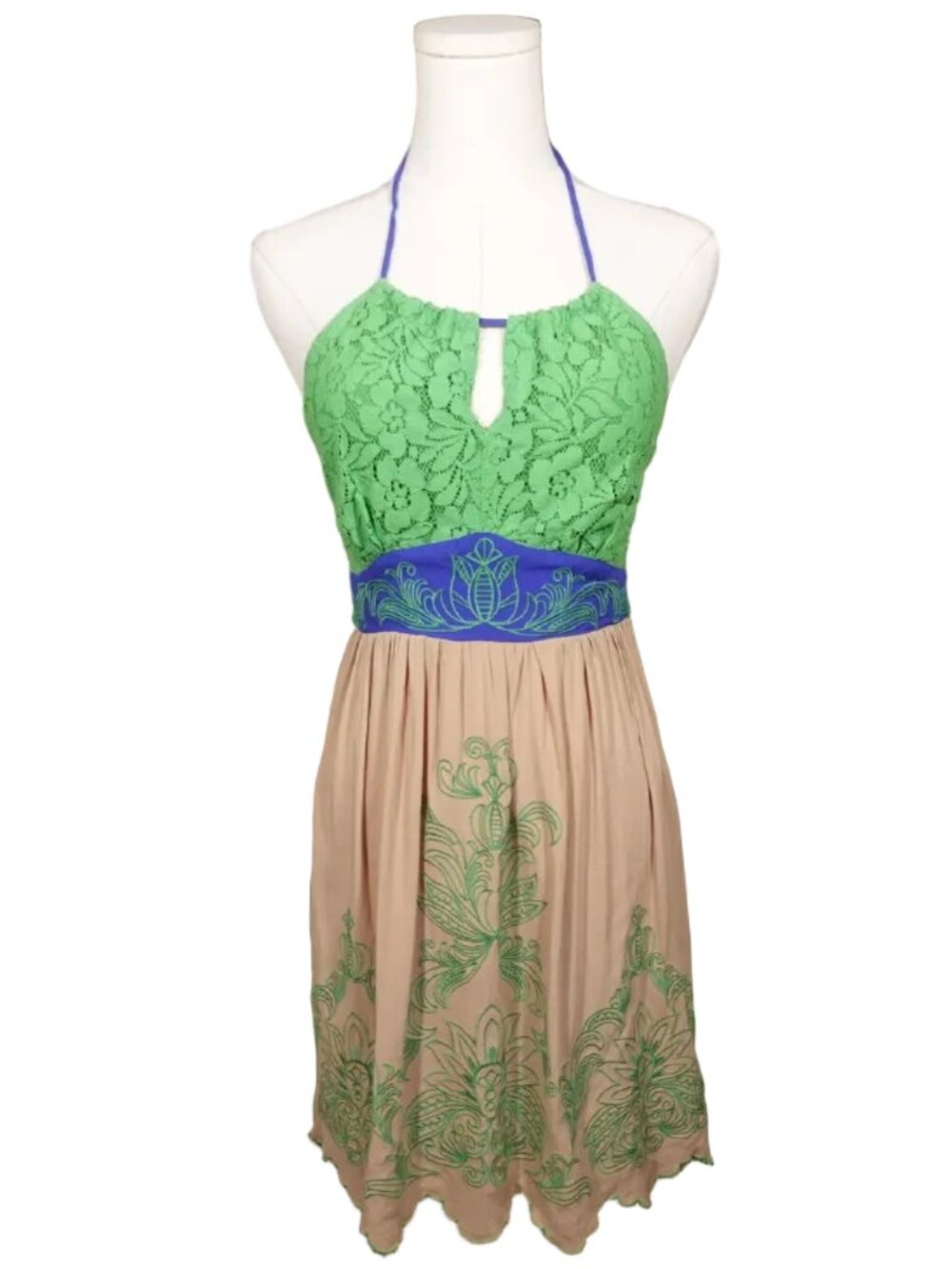 Blue Orchid Halter Mini Lace Dress-S